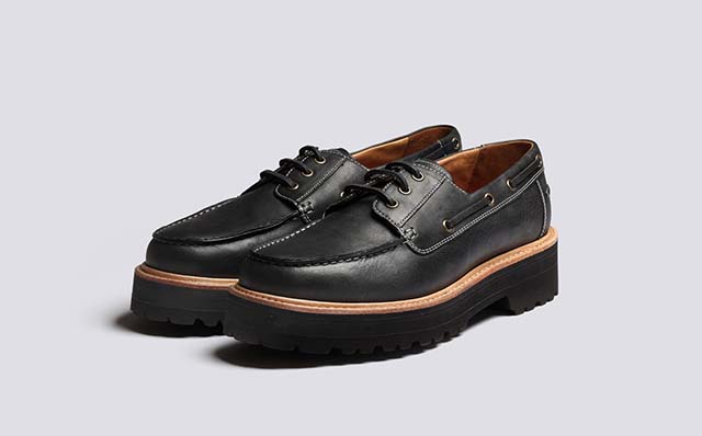 Grenson Dempsey Mens Boat Shoes in Black Leather GRS114003
